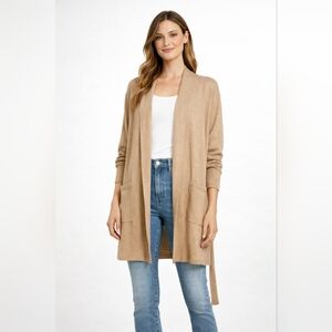 Arlotta Size XS Cashmere Blend Cozy Tan Open-Front Belted Cardigan
